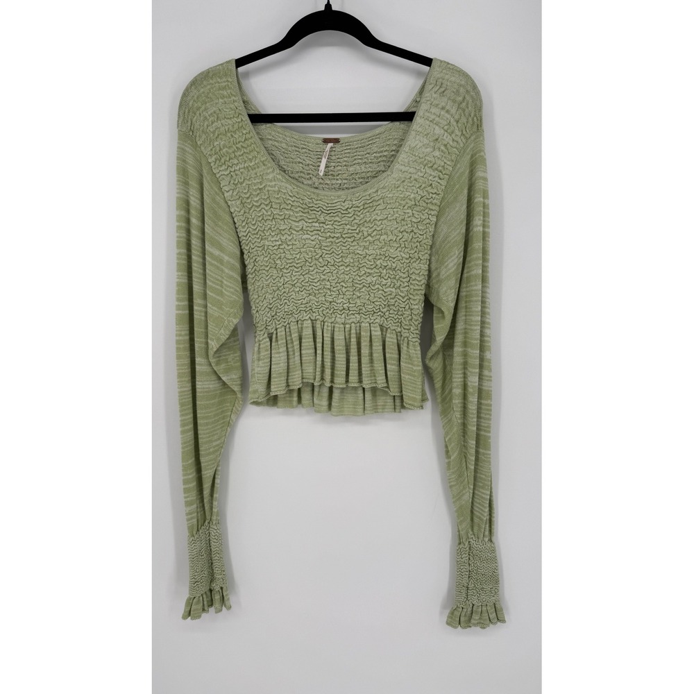 FREE PEOPLE FREE SPIRIT SMOCKED PEPLUM TOP SEAFOAM GREEN SMALL‎